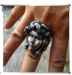EYHIMD Black Death Knight Skull Ring Cool Mens Punk Fine Detail Stainless Steel Ring Gothic Biker Jewelry