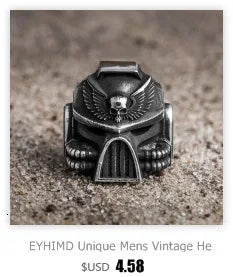 EYHIMD Black Death Knight Skull Ring Cool Mens Punk Fine Detail Stainless Steel Ring Gothic Biker Jewelry