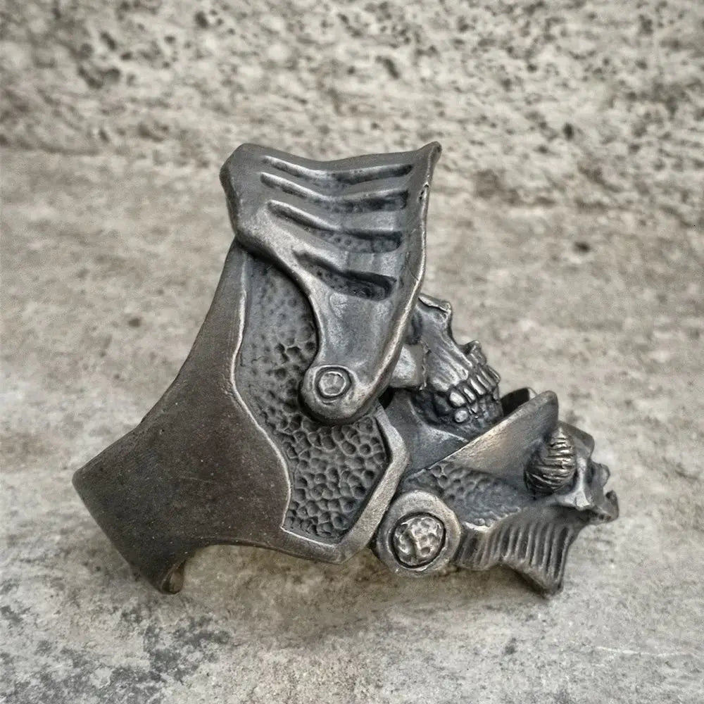 EYHIMD Black Death Knight Skull Ring Cool Mens Punk Fine Detail Stainless Steel Ring Gothic Biker Jewelry