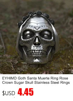 EYHIMD Black Death Knight Skull Ring Cool Mens Punk Fine Detail Stainless Steel Ring Gothic Biker Jewelry
