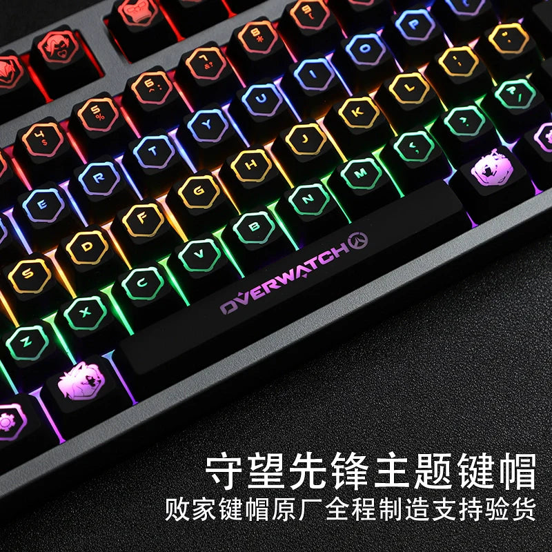 4 pcs/set keysets backlight OW key caps ABS etched  Keycap shine-through for Overwatch gamer Mechanical Keyboard ANSI black
