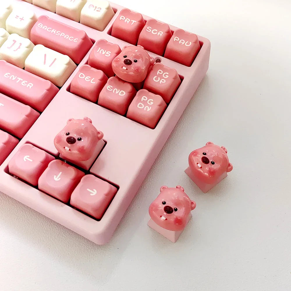 Cute 3D Cartoon Beaver Ruby Personalized Keycap for Mechanical Keyboard Pink ESC Decorative Keycap Loopy Keycap