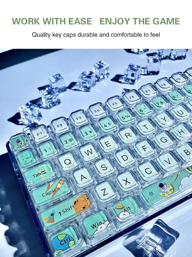 84 Key Astronaut Cartoon XDA Hight Keycap,Mechanical Keyboard Key Cap,Personality Cross Shaft Universal Transparent Key Cap
