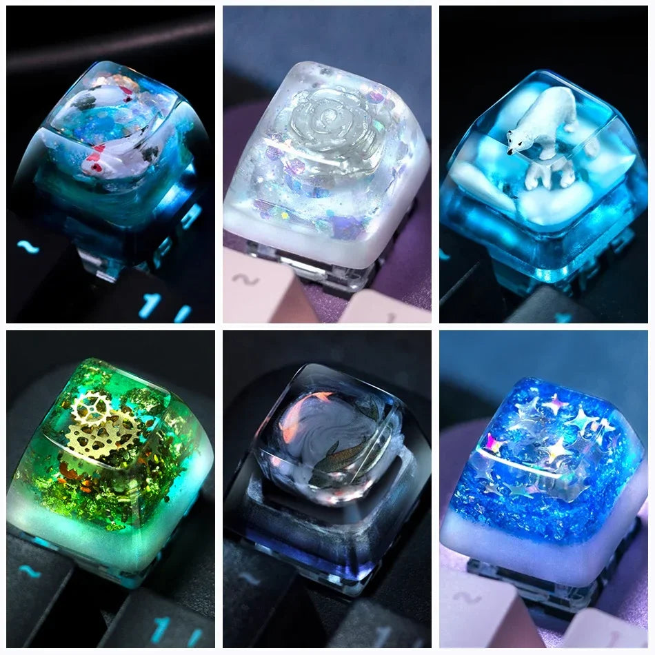 1 Piece Ice Rose/Polar Bear/Steampunk/Gear/Pond Fish/Koi/Stars Artisan Resin Keycaps ESC Mechanical Backlit Keyboard RGB Keycap