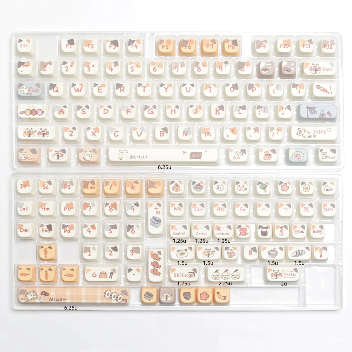 MAO Profile Sushi Cat PBT Dye Sub Keycaps Cute Set For Cherry Mx Switch Gaming Mechanical Keyboard GMK67 Keycap 6.25u 7u Space