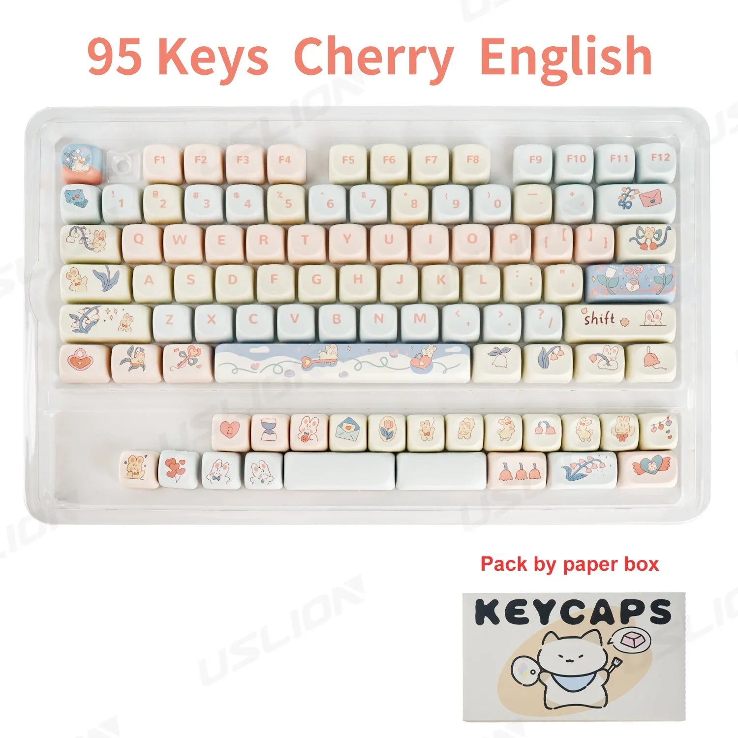 95 Keys MOA Profile PBT Keycaps for 61/64/68/84/75/87Keys Gaming Mechanical Keyboard AULA F75 GMK67 GMK87 Cartoon Cute Key Caps