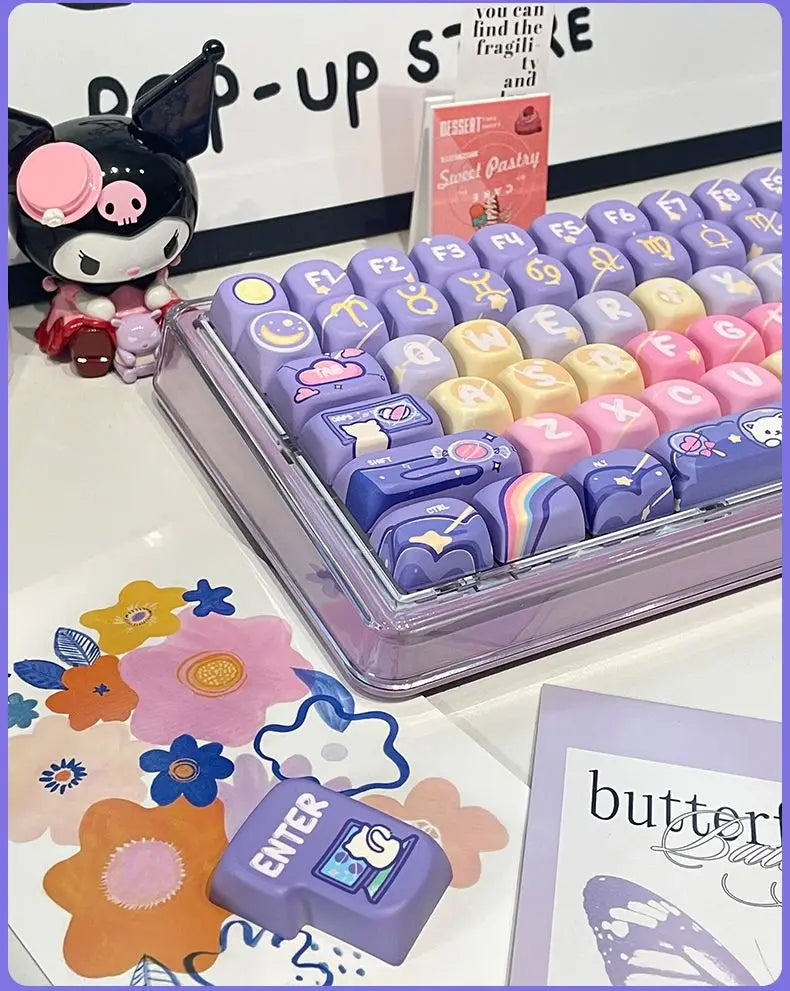 Cat Candy Planet Keycap Pbt Material SOA Height Full Five-Sided Sublimation Process Round And Cute Diy Purple Rainbow Keycaps