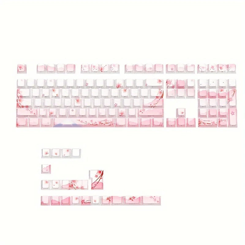 Cherry Blossom Pink Mechanical Keyboard Keycap 128 Keys, Cherry, Side Engraving, Illuminated PBT Material, Cute Girl