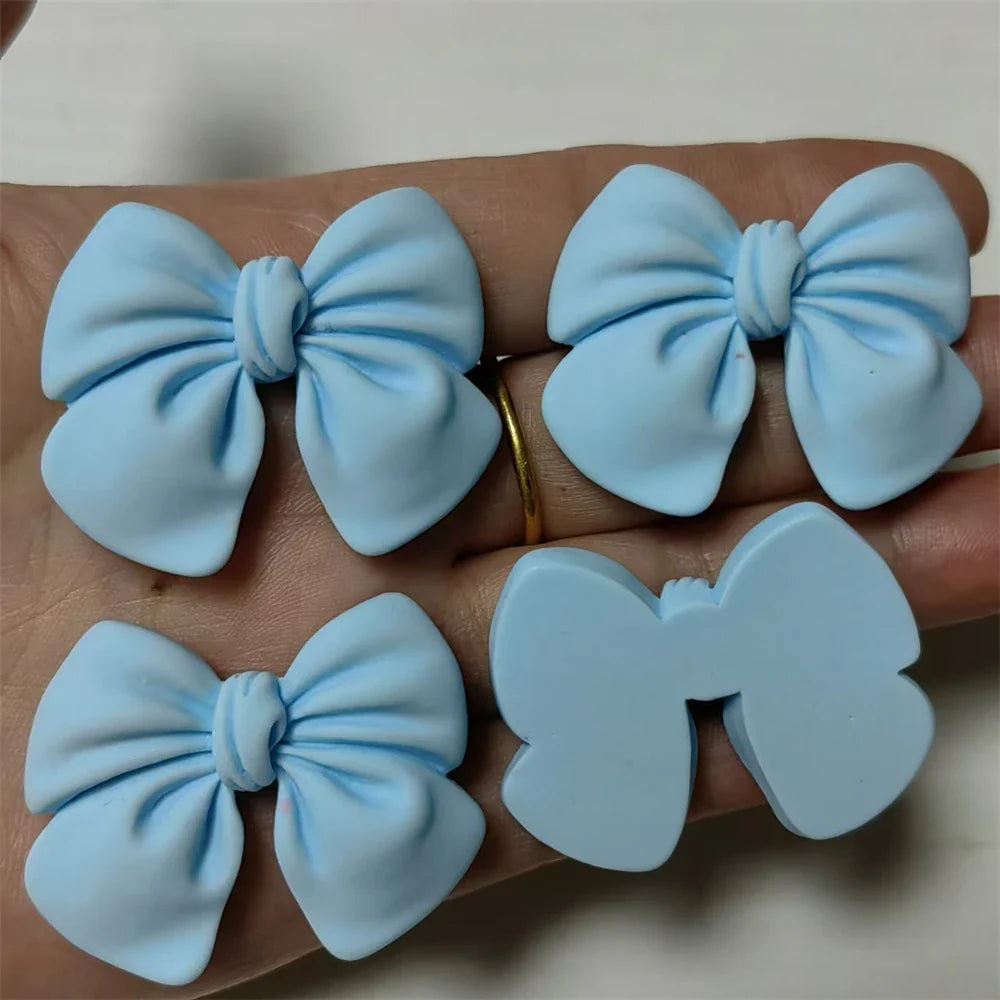 5Pcs Kawaii Pink Rose Red Purple Blue Matte Texture Flatback Large Bow 3D Handcraft Junk Phone Case Car Decorations Charm Supply