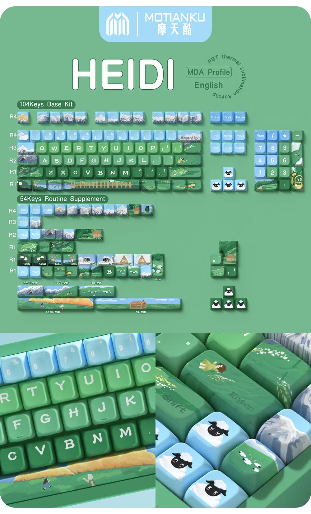 138/158 keys Original Theme Keycaps MDA Profile cute Anime PBT Keycap custom For Mechanical Keyboard with iso layout