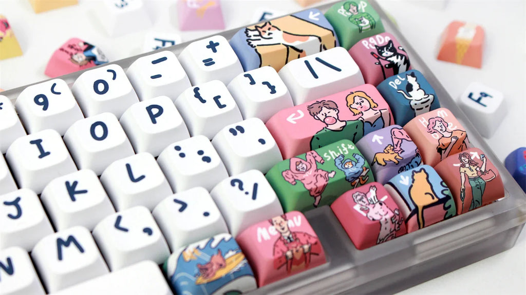 Kjeow Sea Wave Theme Keycaps PBT HM XDA Profile Cartoon Surfer 123 Keys Dye-Sublimation for Custom Mechanical Gaming Keyboard