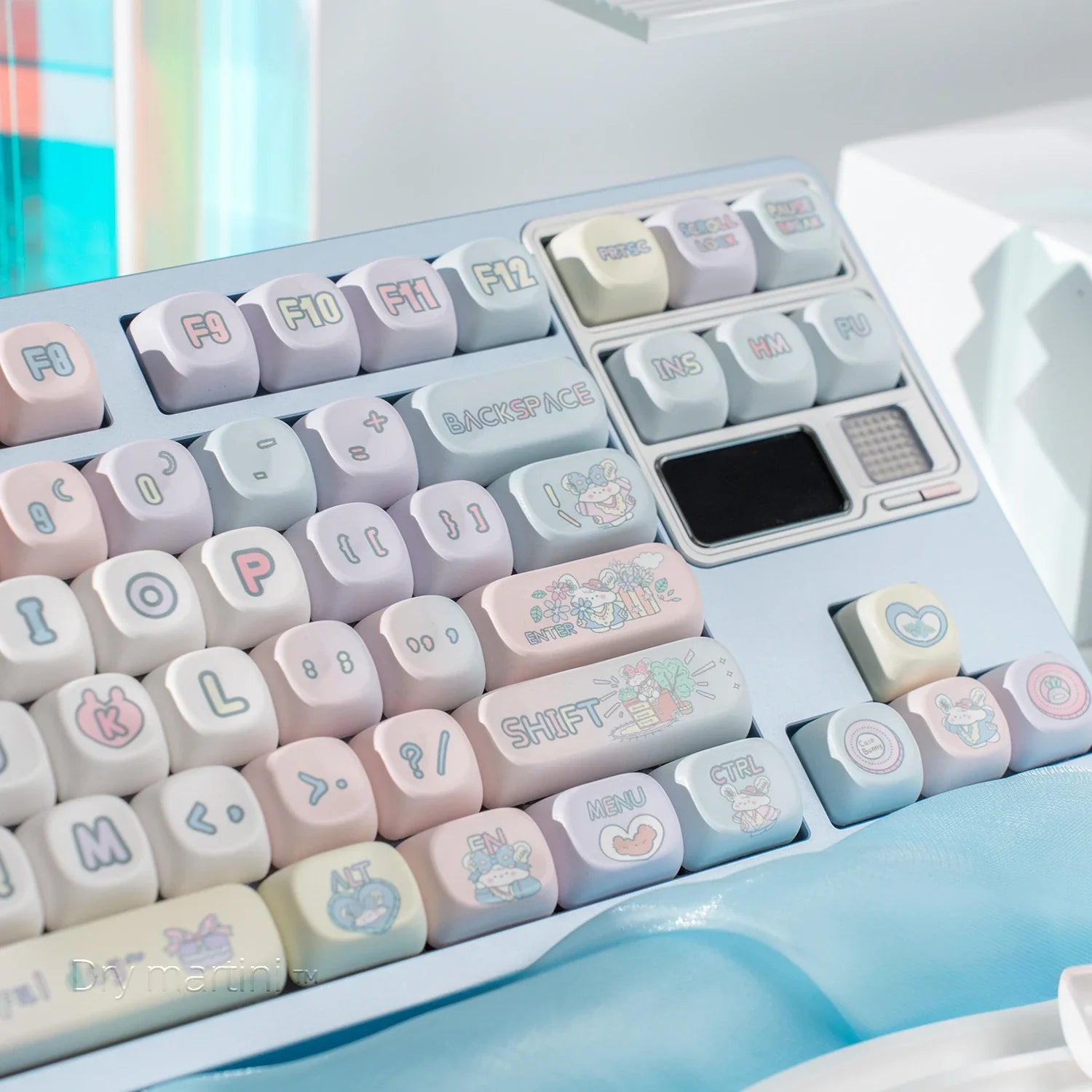 Peach Rabbit Theme Keycap PBT Thermal Sublimation Blue Pink Gradient Ball Cap 131Keys Cute Bunny Mechanical Keyboard Keycaps