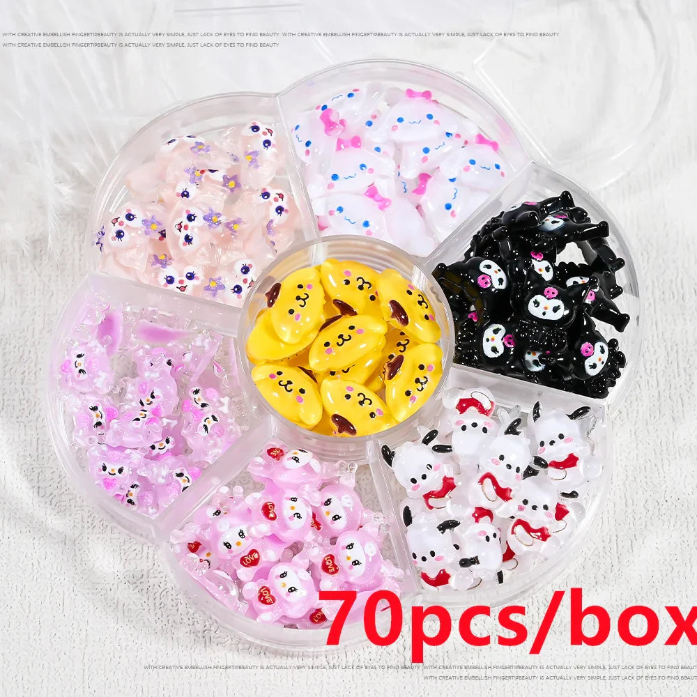 35/50/70/240pcs Cute Sanrio Nail Art Jewelry Decoration Kawaii Hello Kitty Kuromi Rhinestone Charms For Nail Y2K Manicure Crafts