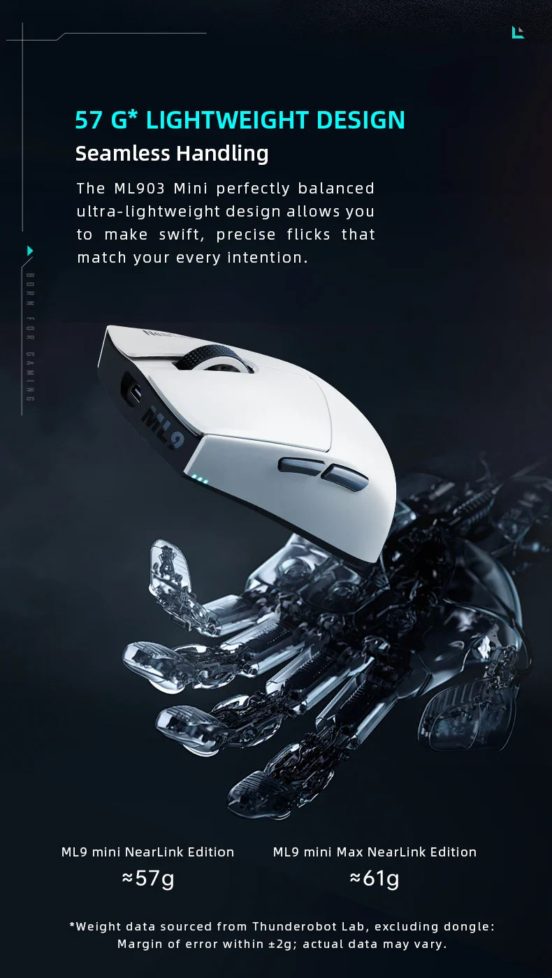 Thunderobot ML903 Mini NearLink Gaming Mouse Tri-Mode Bluetooth Wireless Mouse 30000 DPI Charging Base For Pc Gamer Kit Laptop