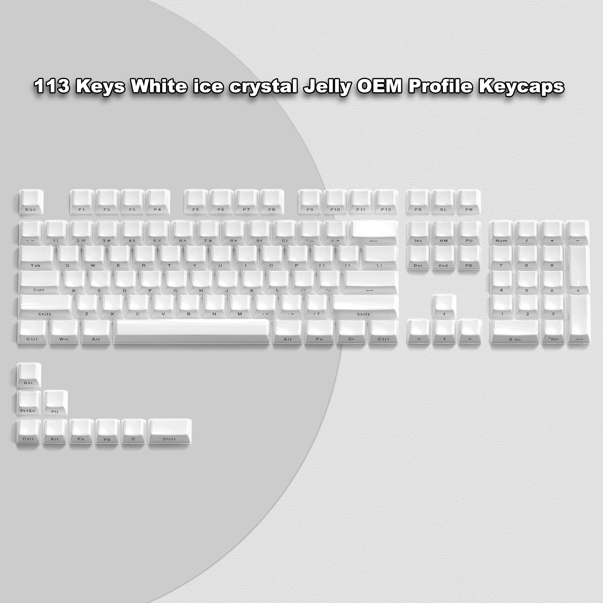 113 Key Jelly Round Side Keycaps Ice Crystal Translucent Pink OEM Profile Key cap for Cherry MX 61 68 104 Mechanical Keyboard