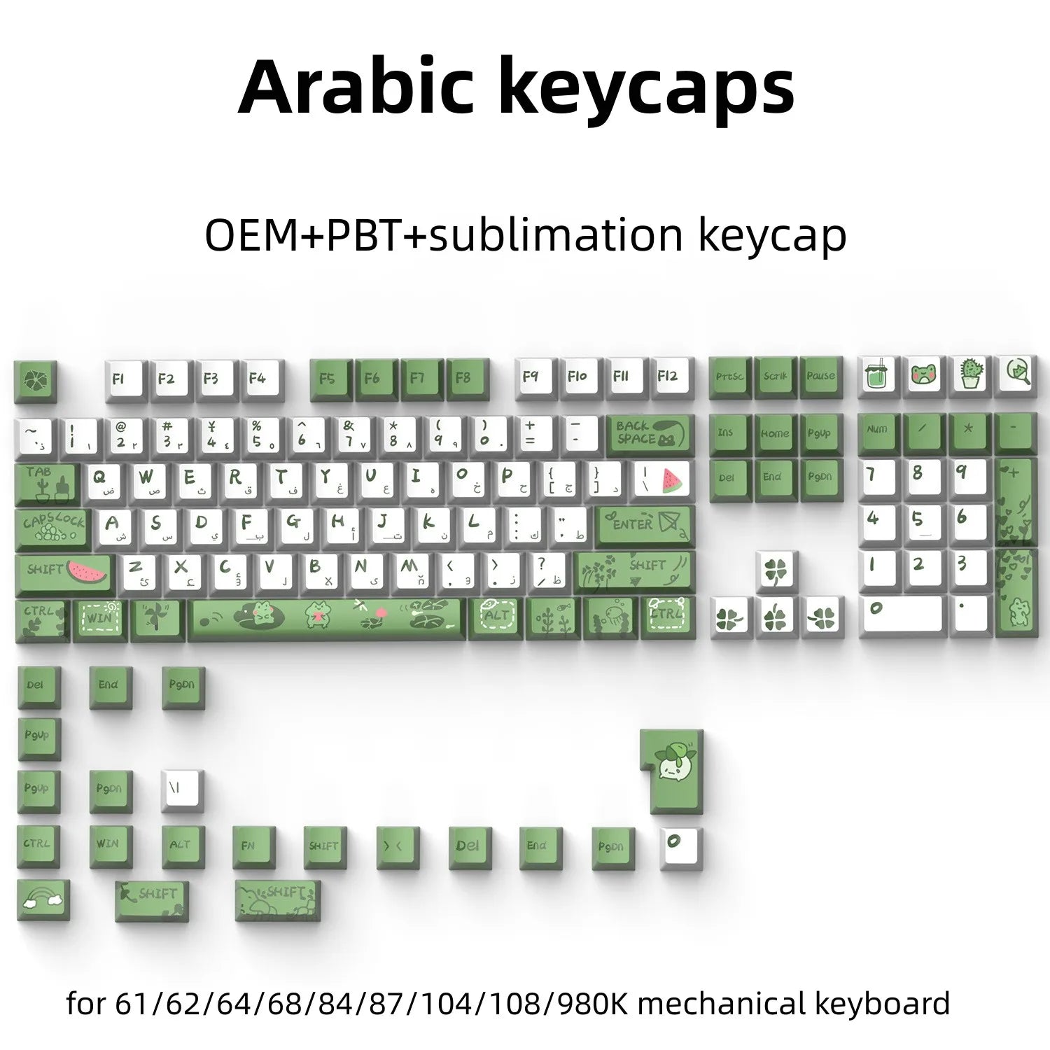 129 Keys Arabic Keycaps Set PBT/ABS Cherry Profile OEM Keycap Gaming Custom Personalised Cute for MX Switch Mechanical Keyboard
