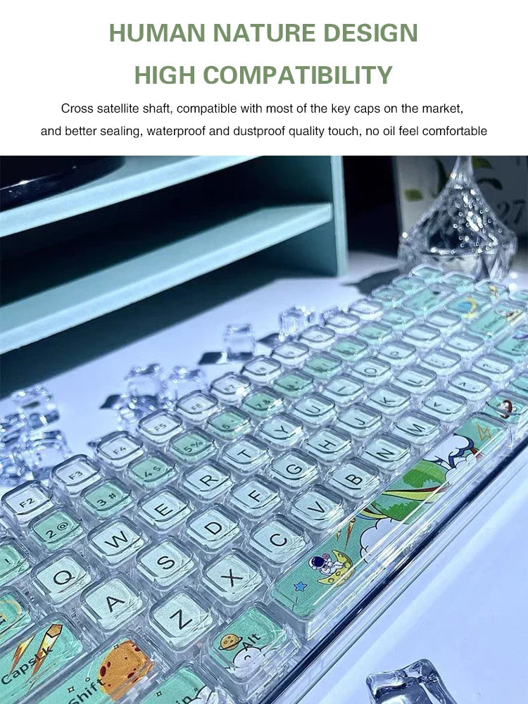 84 Key Astronaut Cartoon XDA Hight Keycap,Mechanical Keyboard Key Cap,Personality Cross Shaft Universal Transparent Key Cap