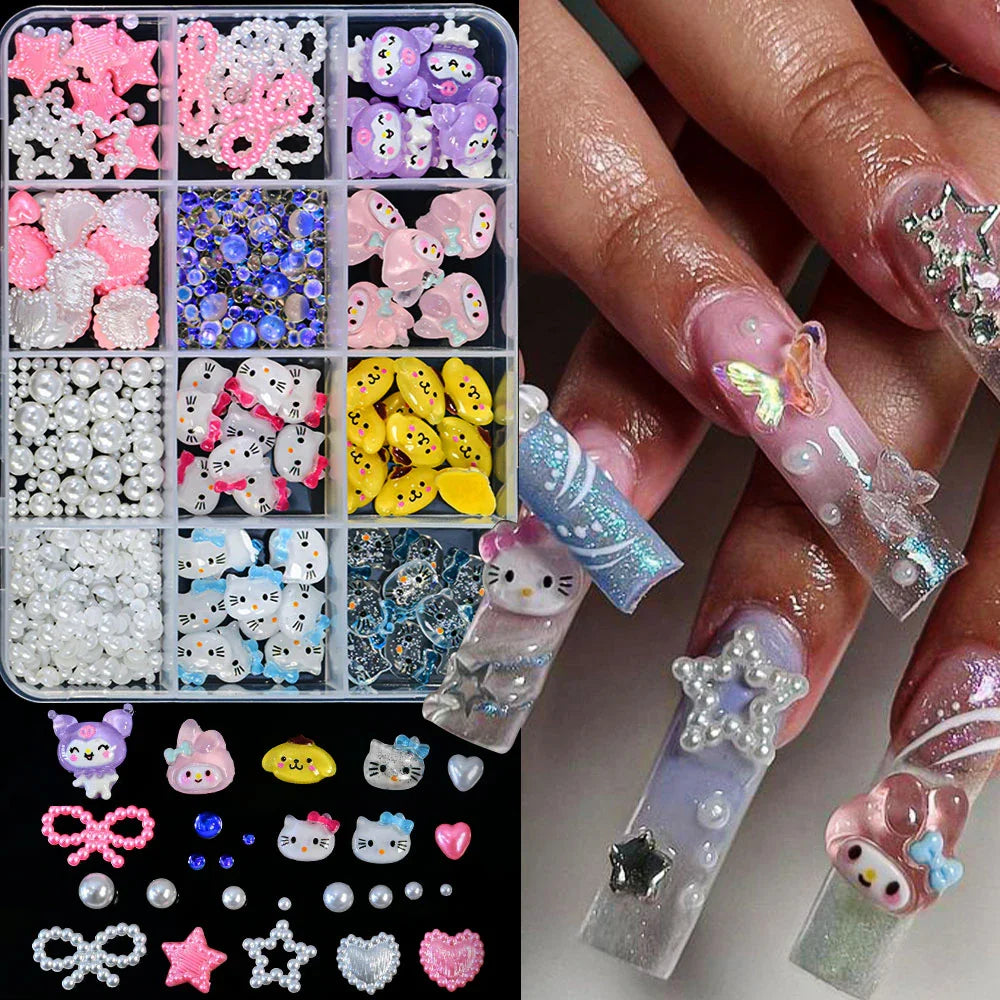 Kawaii Mixed Sanrio Y2k Nail Accessorie canvas Hello Kitty Pochacco Nail Rhinestone Gems Charms Manicure DlY Nail Parts for Girl