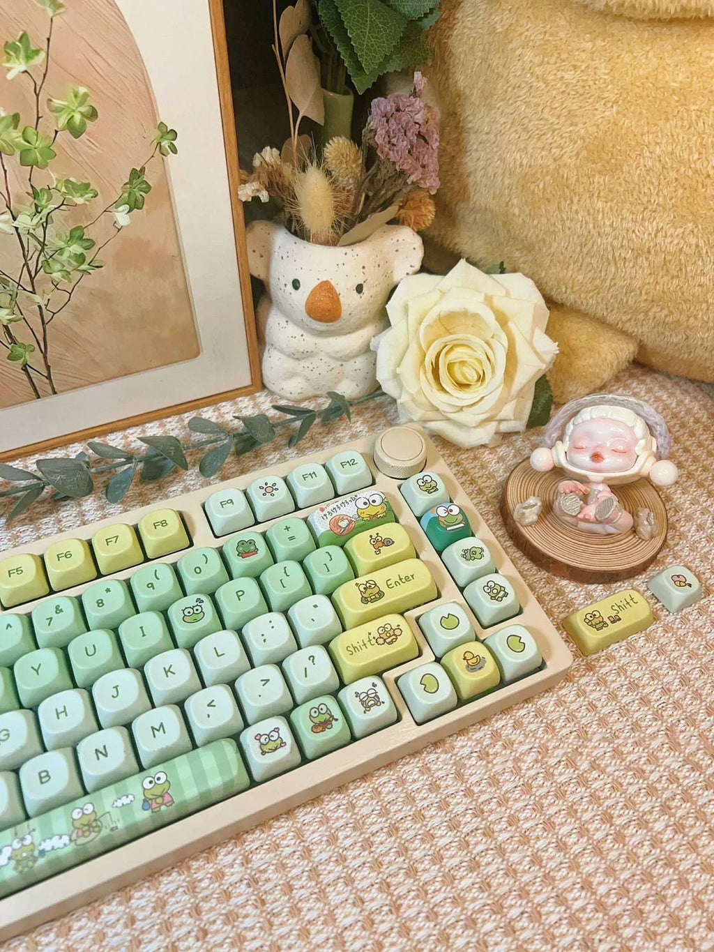 Cartoon Frog Green Keycaps Set 134/139 Keys Pbt Moa Keycap Personalized Five-Sided Sublimation Keycap For Mechanical Keyboard