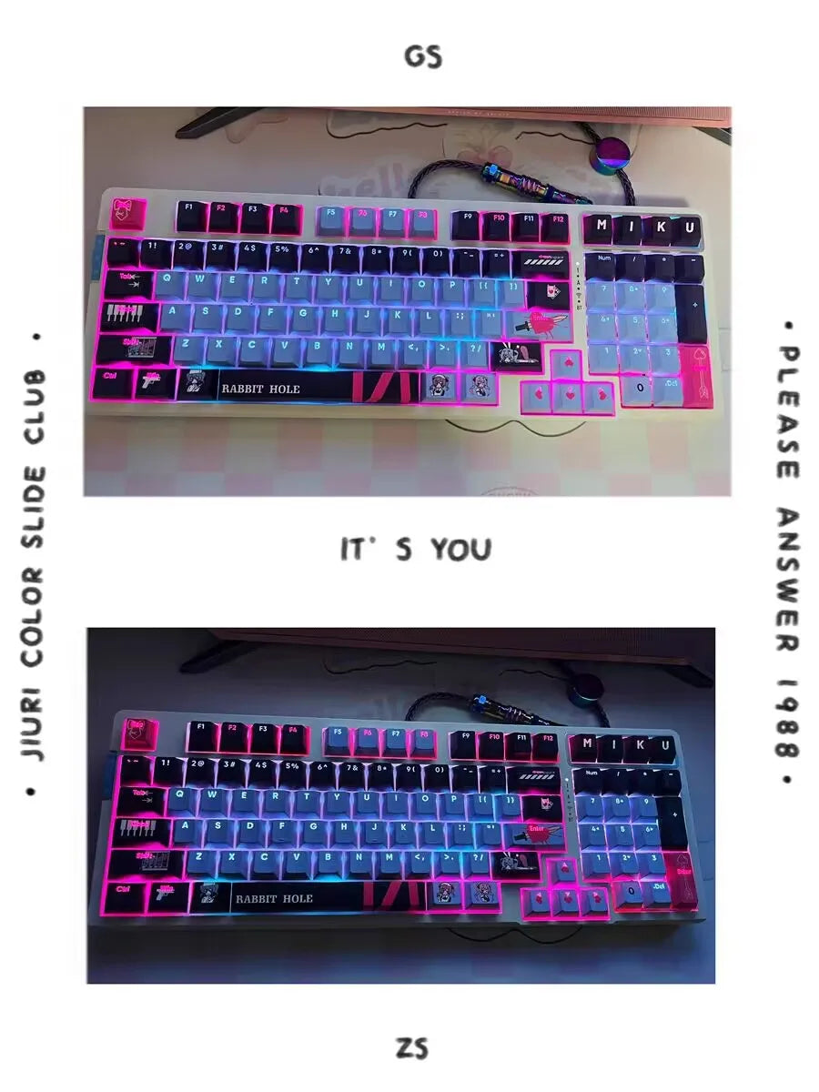 Miku Keycaps  Cute Custom Keycaps PBT Cherry Profile Key Cap Kawaii Anime Translucency Key Caps for Mechanical Keyboard Gifts