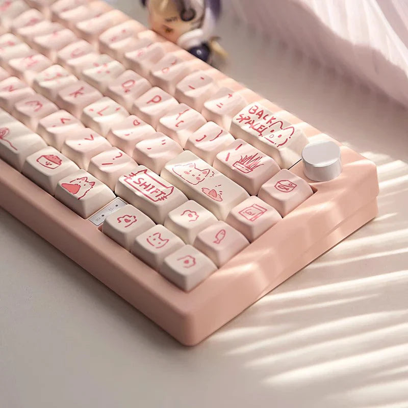 66/146 Keys MDA Profile Pink Cute Cat Keycaps For Gaming Mechanical Keyboard Mx Switch PBT Sublimation Customized DIY Key Caps