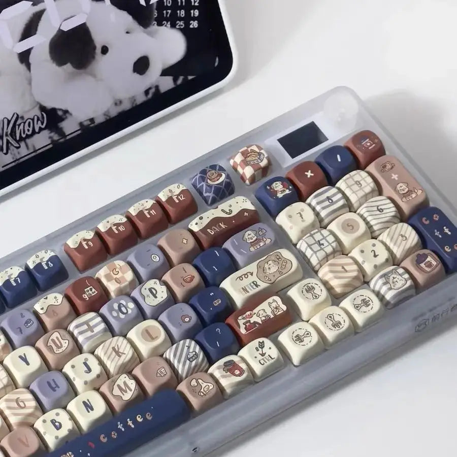 131/140 keys Cute Keycap Coffee Dog PBT Five-Sided Sublimation MOA Personalized Ball Cap DIY Mechanical Keyboard Keycaps Keycap