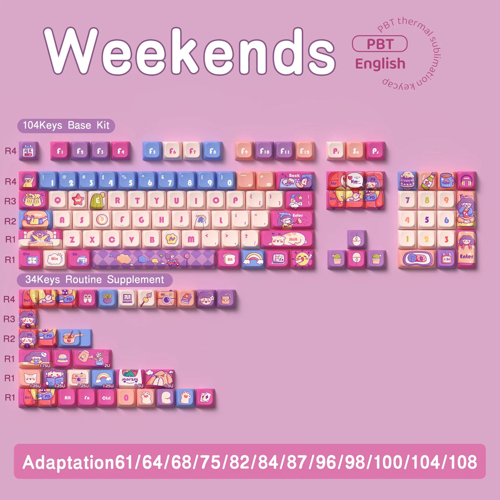 Weekends Theme Keycaps 122/138/158 Keys Mda Profile Pbt Thermal Sublimation Mechanical Keyboard Customized Anime Game Keycaps