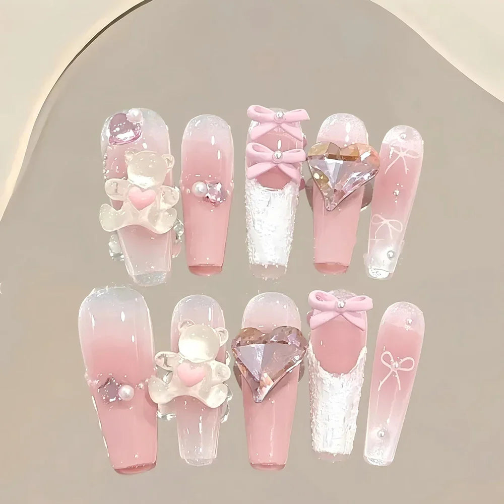 Cute Handmade Long Coffin Shape Fake Nail Kawaii Sanrio Hello Kitty Cinnamoroll Kuromi My Melody Detachable Nail Holiday Gift