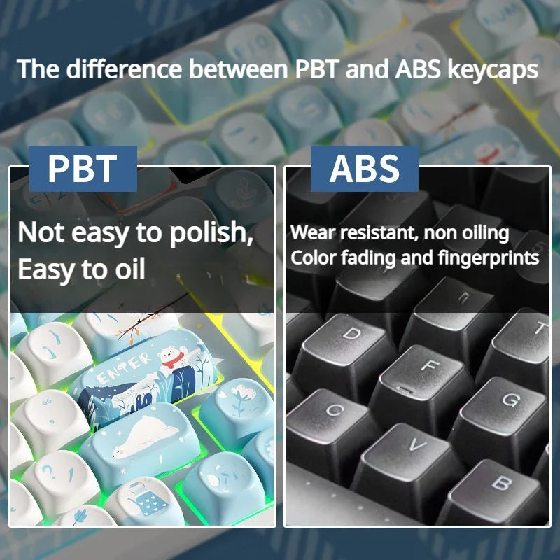 Snowflakes Theme Keycaps 127 Keys MOA Profile PBT Square KeyCap Dye Sublimation Mechanical Keyboard Key Cap Keyboards Accessorie