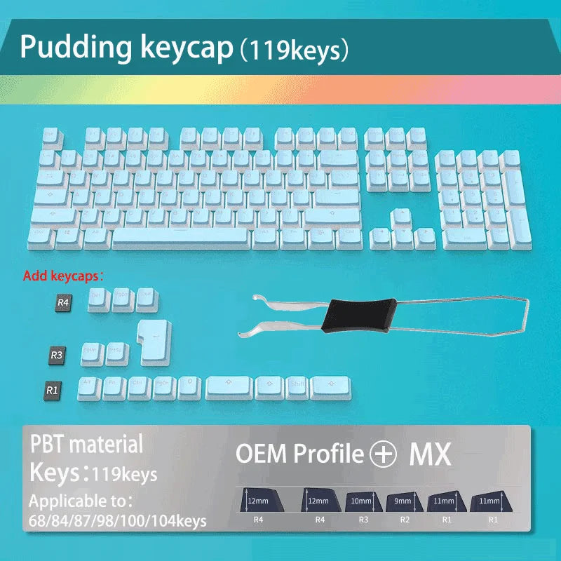 129Keys Pudding Keycap OEM ABS Set Key Cap Ergonomic Cute Key Cap Backlit for Mx Profile Mechanical Keyboard Kit Keycaps