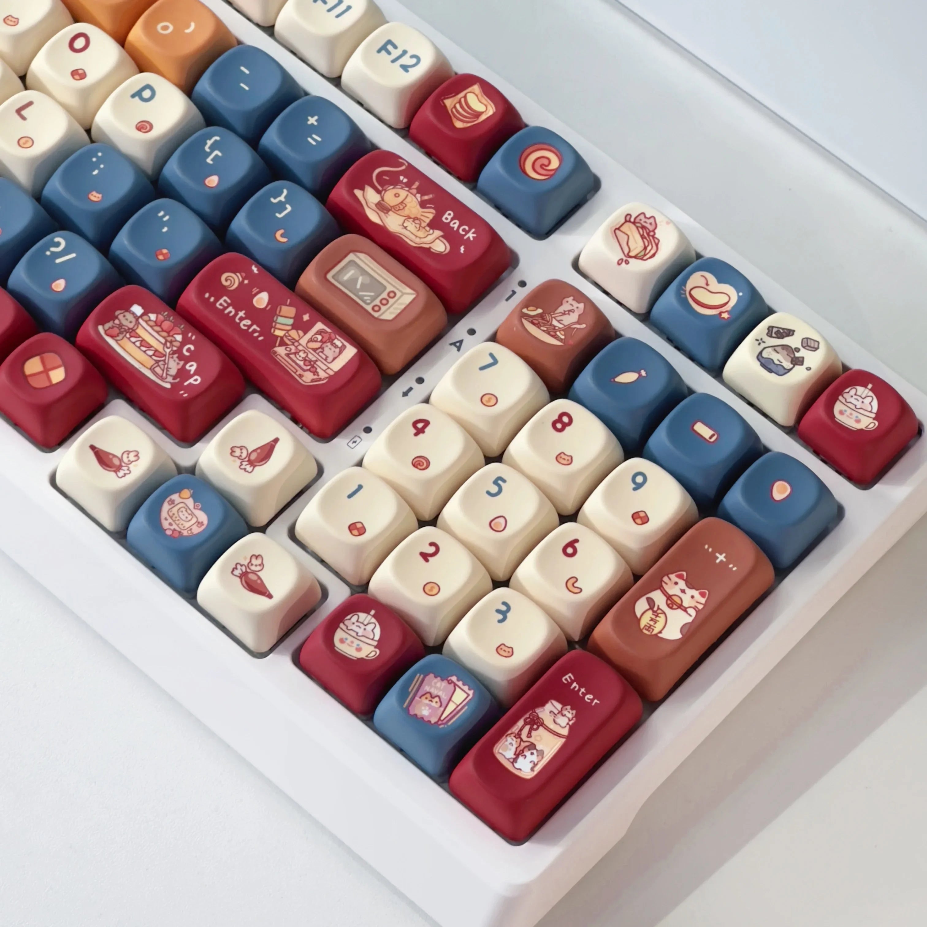 Meow Chef Keycap Set PBT Sublimation Cat Kitchen Cute Keycaps 131 Keys MOA Profile Red Blue Key Caps for DIY Mechanical Keyboard