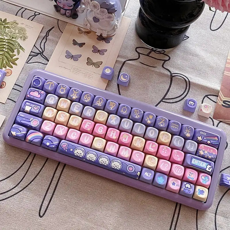 Cat Candy Planet Keycap Pbt Material SOA Height Full Five-Sided Sublimation Process Round And Cute Diy Purple Rainbow Keycaps