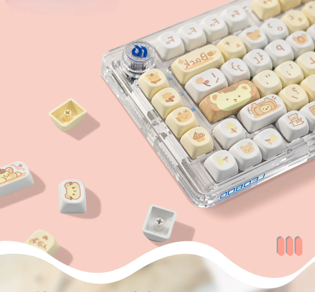 Cat Afternoon Tea Theme Purple Keycap 132 Keys MOA Height PBT Five-sided Sublimation Cute Keycaps for Mechanical Keyboard