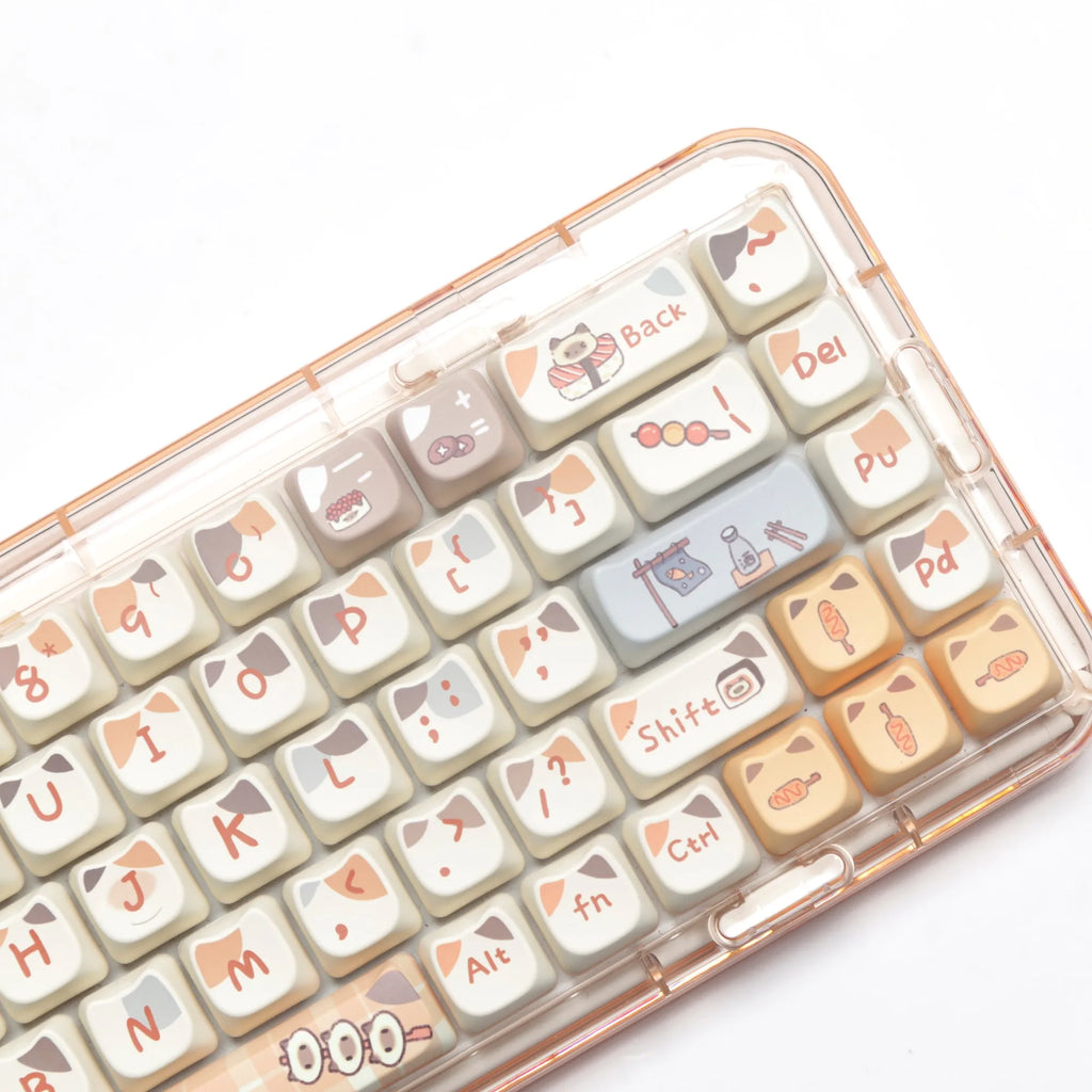 MAO Profile Sushi Cat PBT Dye Sub Keycaps Cute Set For Cherry Mx Switch Gaming Mechanical Keyboard GMK67 Keycap 6.25u 7u Space
