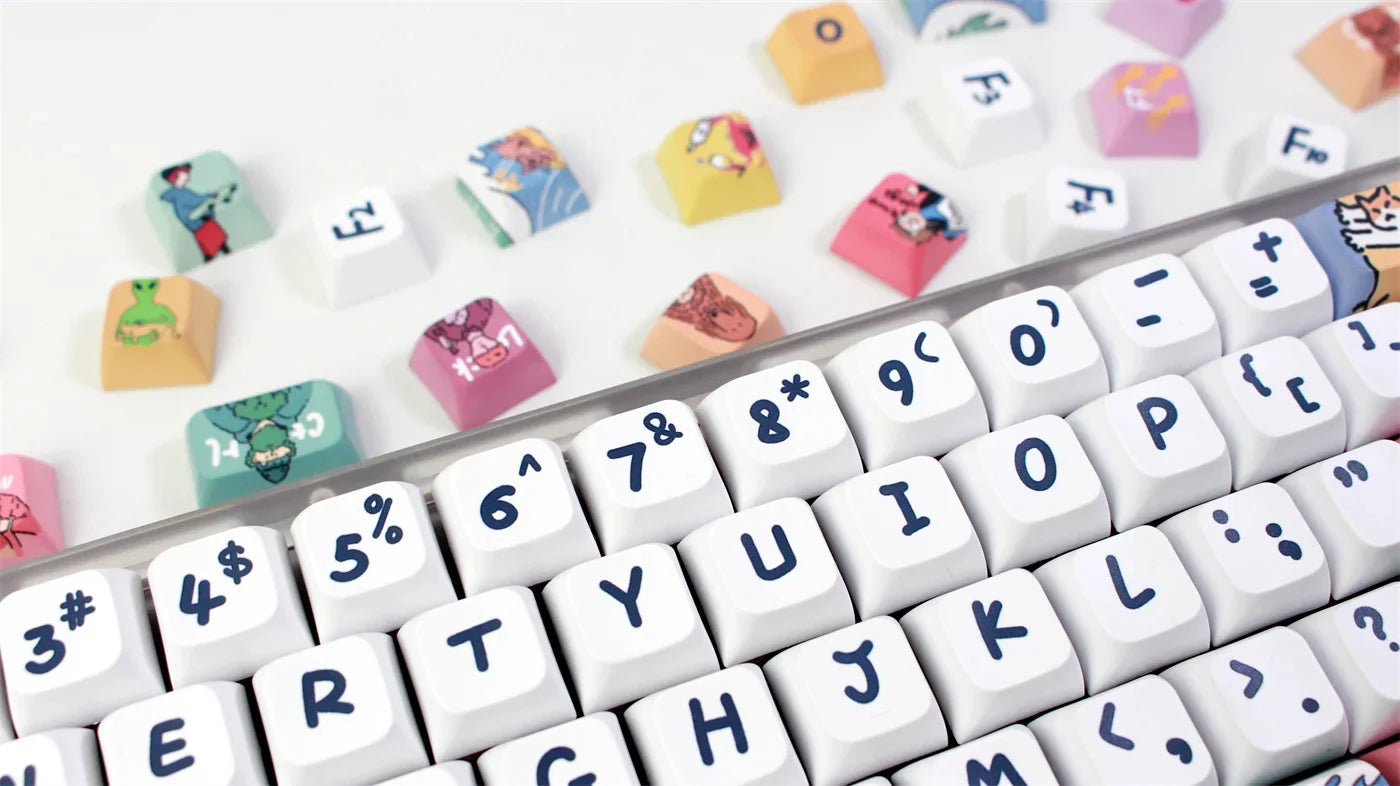 Kjeow Sea Wave Theme Keycaps PBT HM XDA Profile Cartoon Surfer 123 Keys Dye-Sublimation for Custom Mechanical Gaming Keyboard