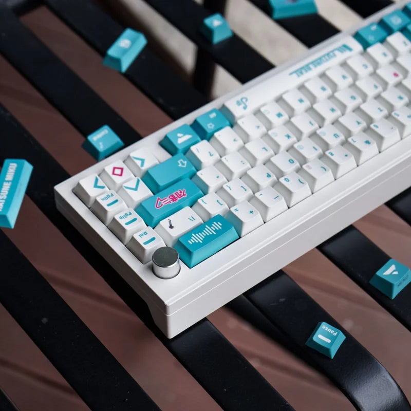 2024 New Miku Side Transparent 130 Key Mechanical Keyboard Keycap Pbt Thermal Sublimation Blue Original Factory Height 61/87