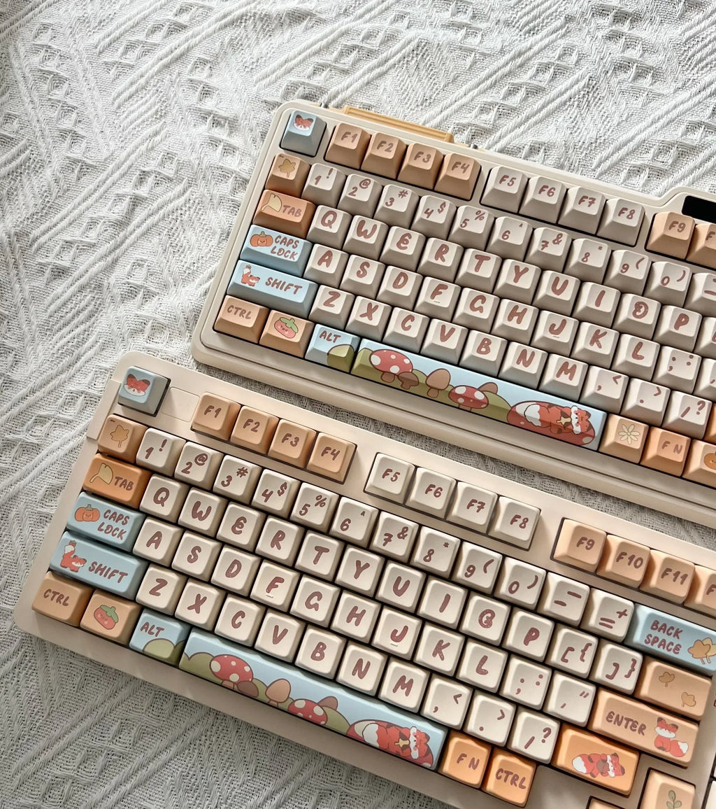 142 Keys Cartoon Fox Keycap KCA MDA Highly Orange Beige Mushroom Keycap PBT Small Animal Cute Diy Keycap For Mechanical Keyboard