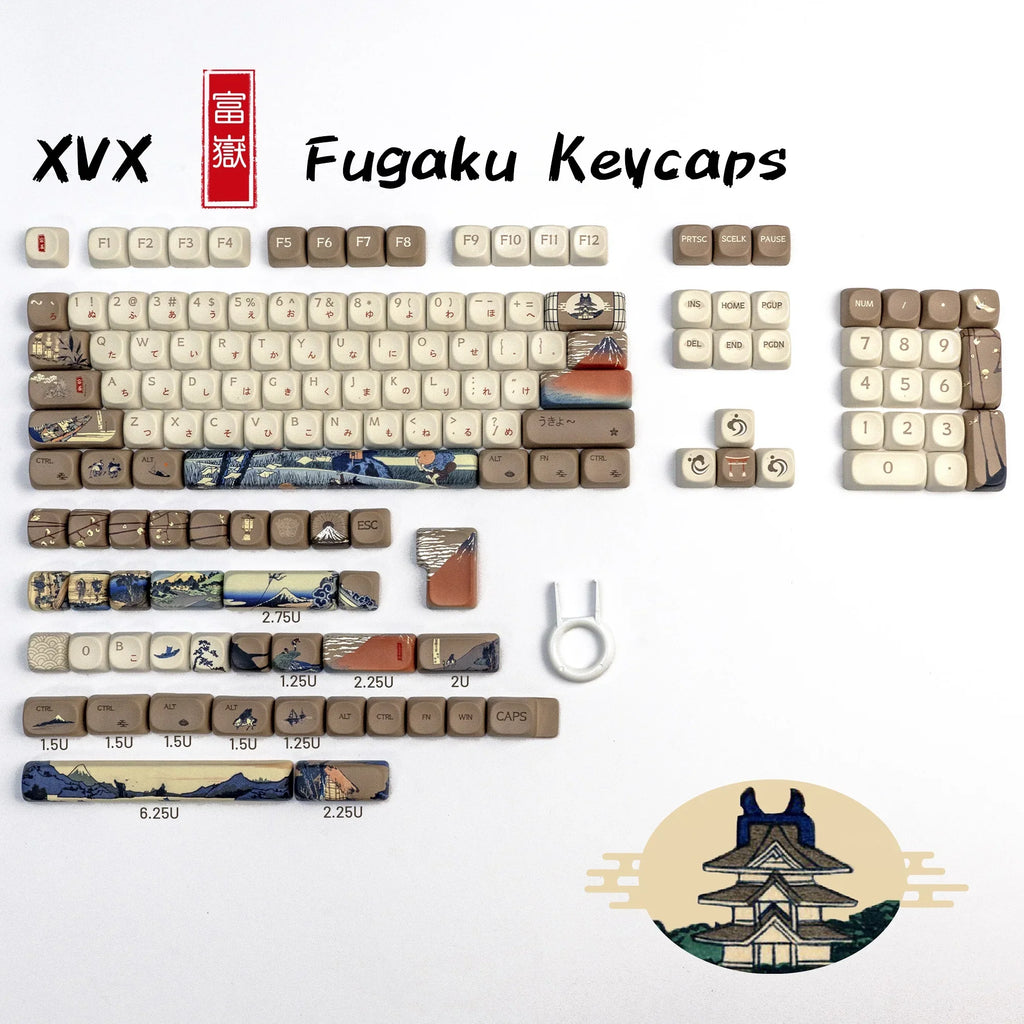 XVX MOA Keycaps Brown Japanese Painting Keycaps Dye-sub PBT Custom Keyboard Keycaps 75 Percent 140 Keys Illustration Key Cap