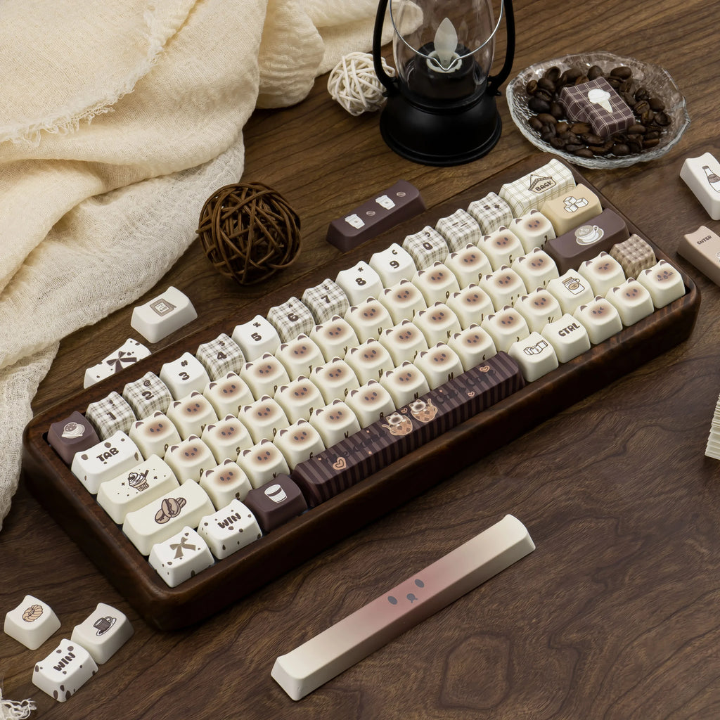 Siamese Cat Keycap Cute Mao Cherry Pbt Cafe Cat Head Cat Ears White Coffee Color 146/133Keys 2.25/2.75U Alice Layout Keycaps