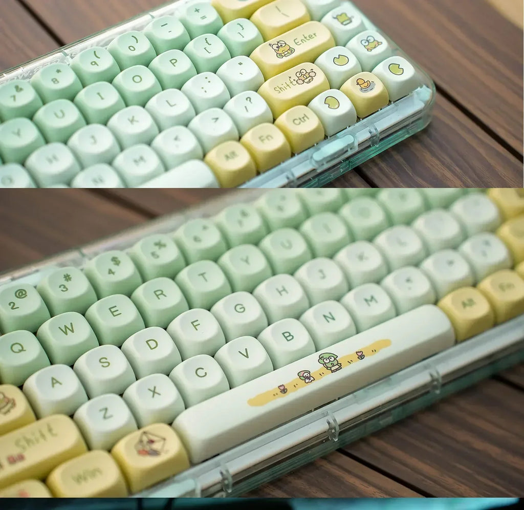 Cartoon Frog Green Keycaps Set 134/139 Keys Pbt Moa Keycap Personalized Five-Sided Sublimation Keycap For Mechanical Keyboard