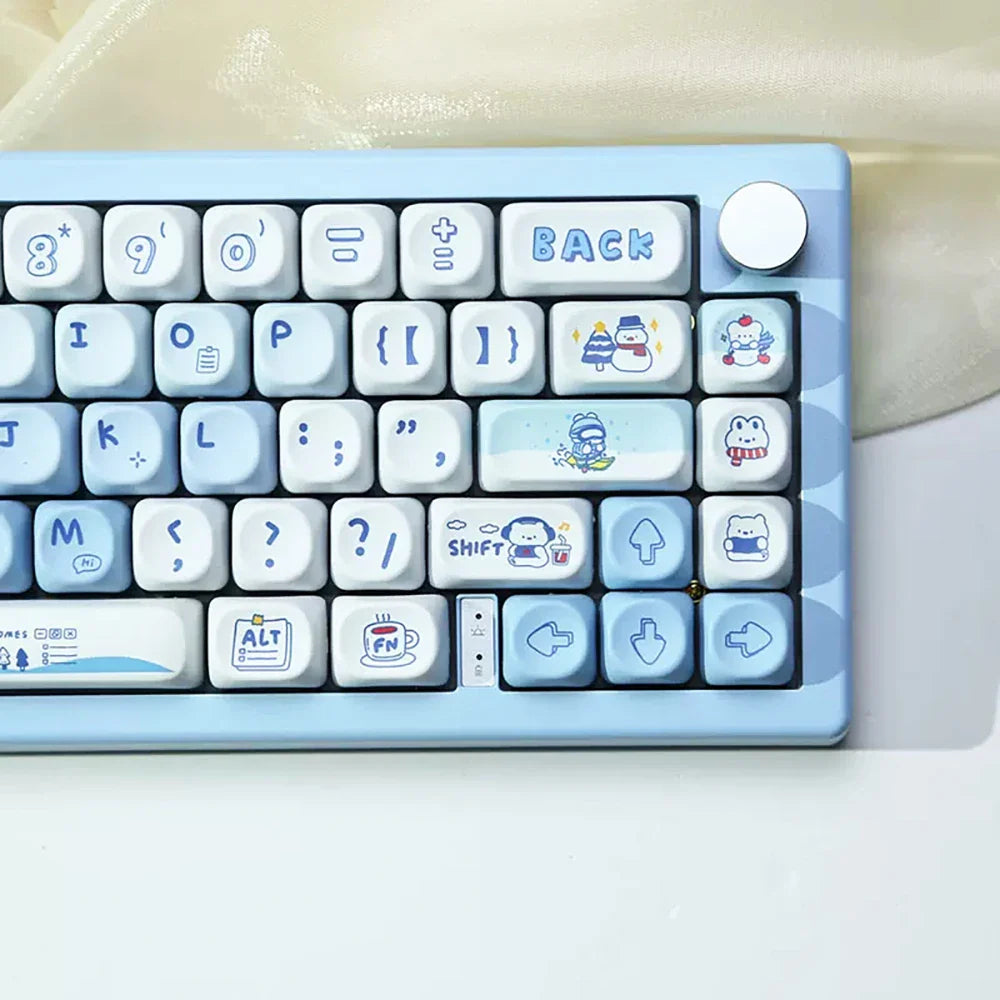 135 Keys MOA Profile Keycaps Winter Bear Theme PBT Keycaps For MX Switch Mechanical keyboard Dye Sublimation Blue White key Caps