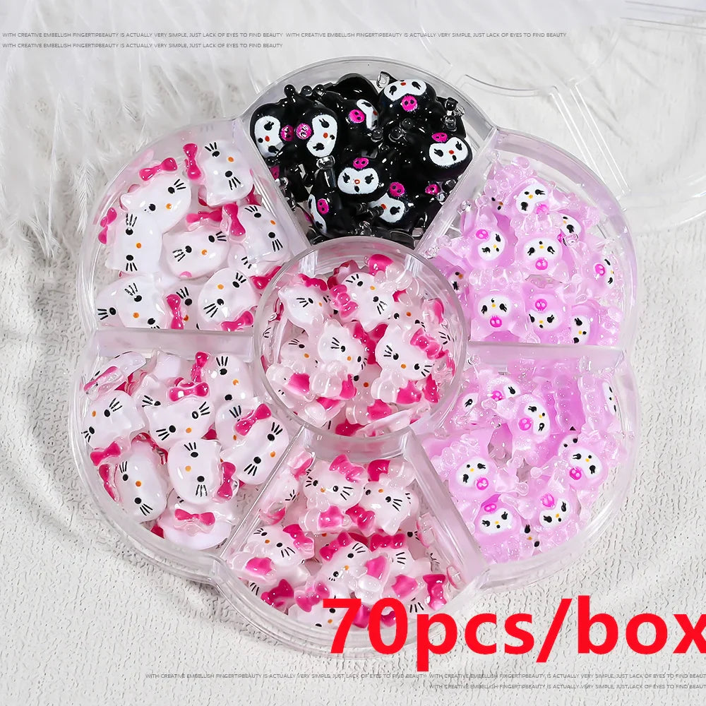 35/50/70/240pcs Cute Sanrio Nail Art Jewelry Decoration Kawaii Hello Kitty Kuromi Rhinestone Charms For Nail Y2K Manicure Crafts