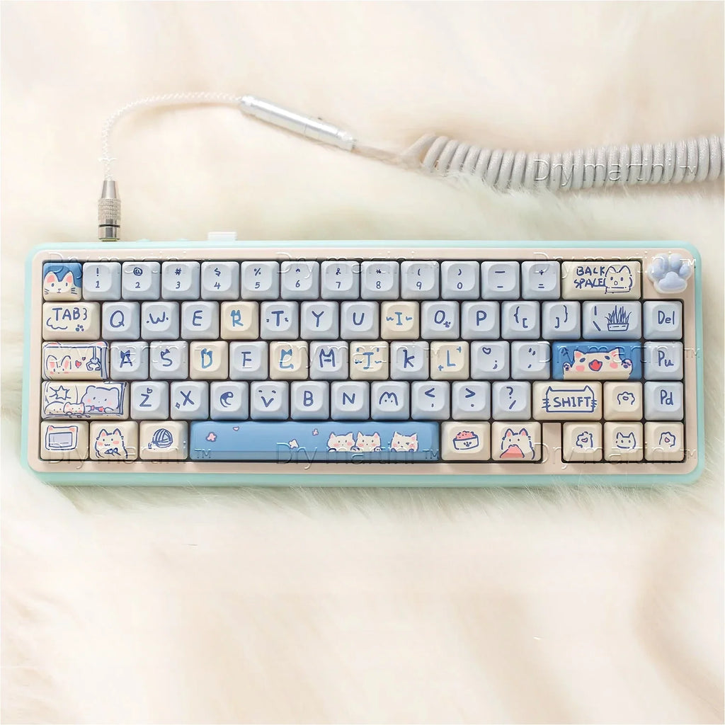Blue Cat MOC Keycaps PBT 145 Keys Cute Girls for Cherry Gateron MX Switches Mechanical Keyboards