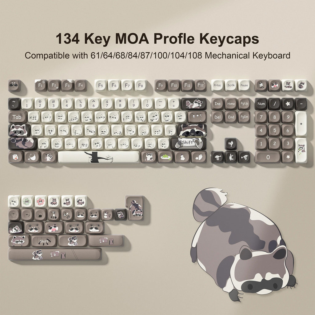 134 Keys Pink Cat  MOA Profile PBT Keycaps Customs Dye Sub Key caps for 61/87/104 Cherry MX Switch Gaming Mechanical Keyboard