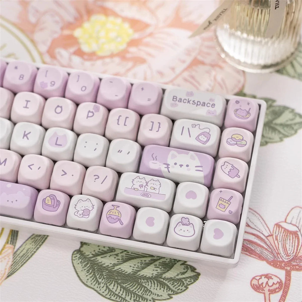ULSION 132Keys MOA Profile Dog Cat Cartoon Keycaps for 61/64/68/78/84/87/96/104/108 Keys Gaming Mechanical Keyborad MX Swtiches