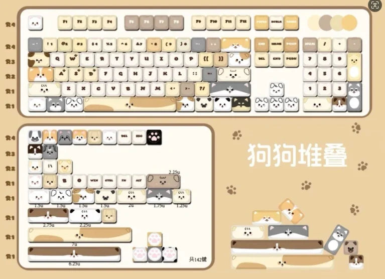 142 Keys Customized Gift Cute Cat keycaps New MAO Keycaps Square Thermal Sublimation Mechanical Keyboard 2.25 U 2.75U for Alice