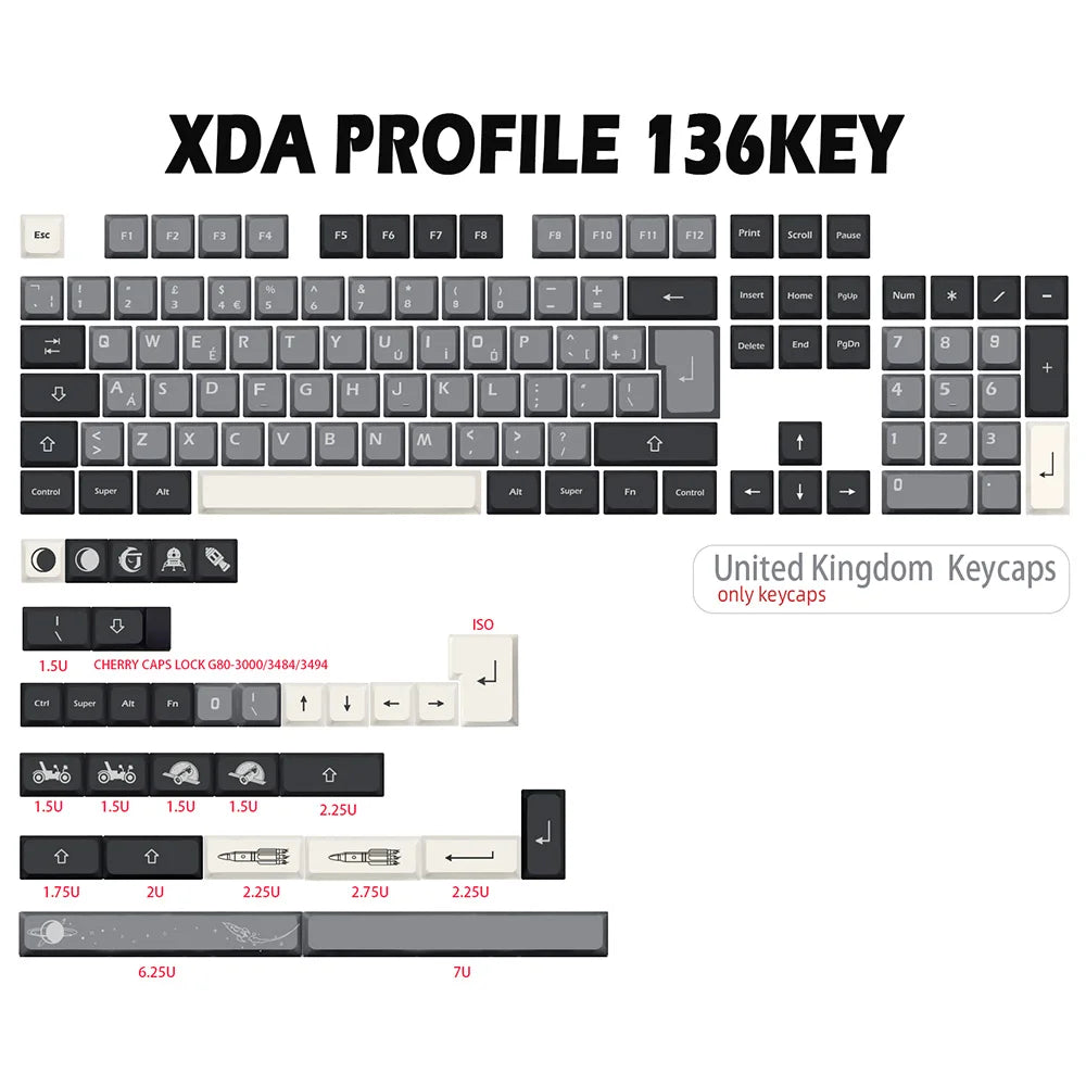 Apollo Theme XDA Keycap German French Spain iso Key Dye Sub Keycaps For TKL87 GMMKPRO 7u Spacebar AZERTY Keyboard Cap Custom Set