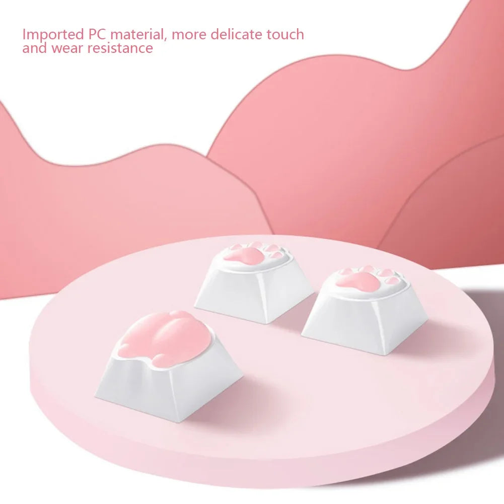 4Pcs Girl Mechanical Keycap 3D Anime Pink Keyboard Cross Axis Personalized Cat Paw Keycap Keyboard Decoration
