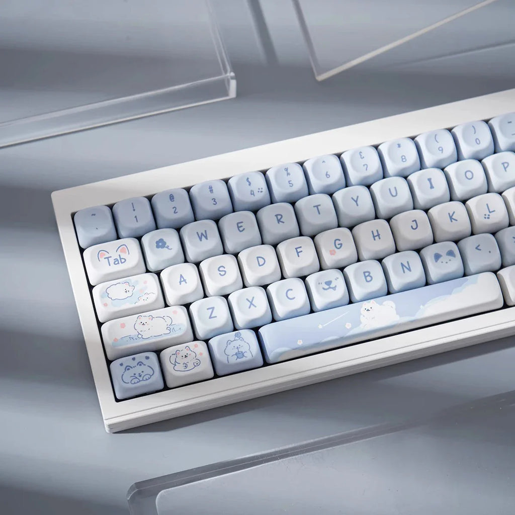 USLION 95Keys MOA Profile Keycaps Cute Samoye Dogs Theme PBT Key Caps Suit for 61/64/68/84/75/87 Keys Gaming Mechanical Keyboard