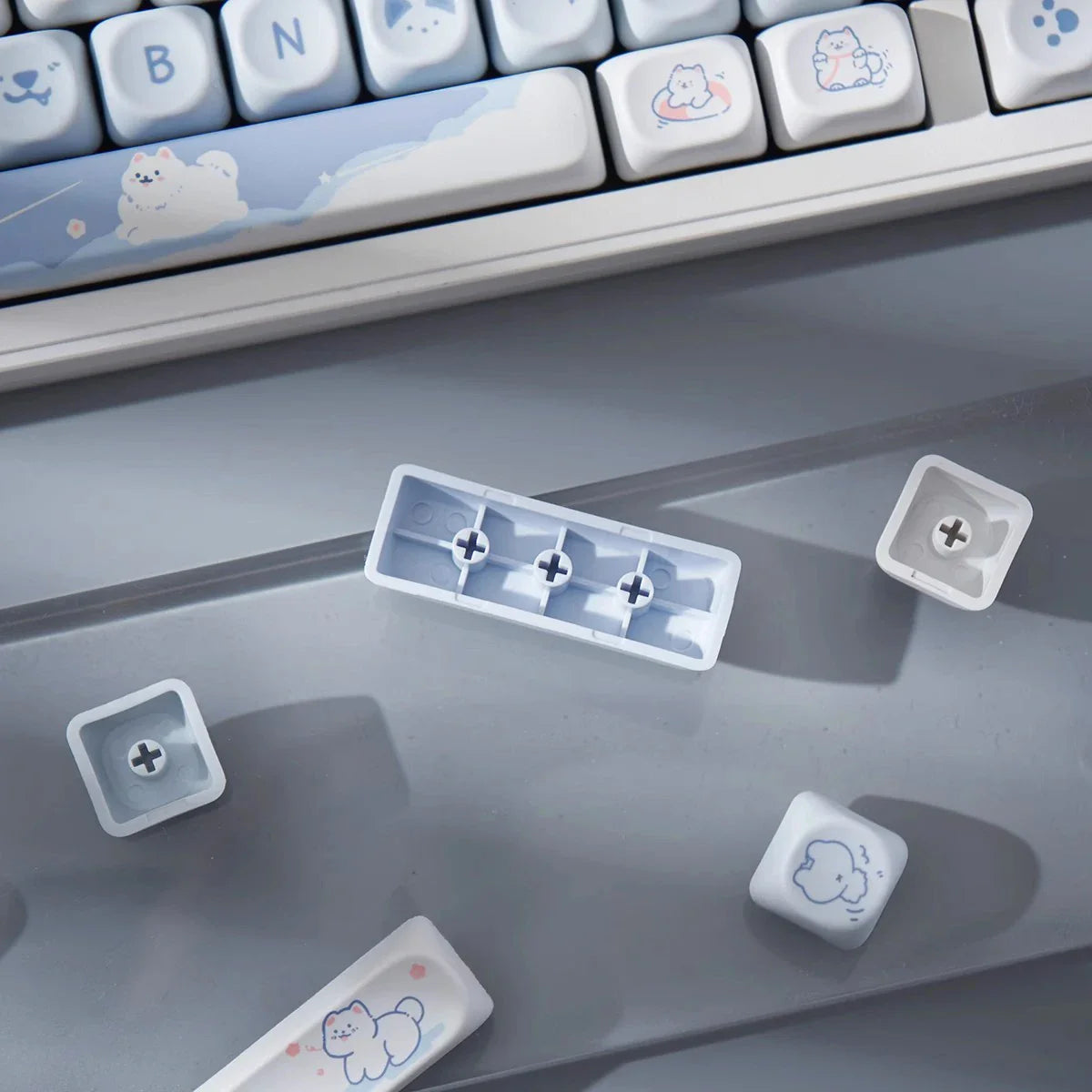 USLION 95Keys MOA Profile Keycaps Cute Samoye Dogs Theme PBT Key Caps Suit for 61/64/68/84/75/87 Keys Gaming Mechanical Keyboard